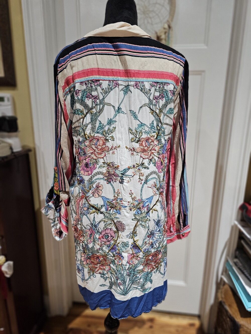 Women's Striped Button-Down Shirt in Multi Colors With Embroidered Back